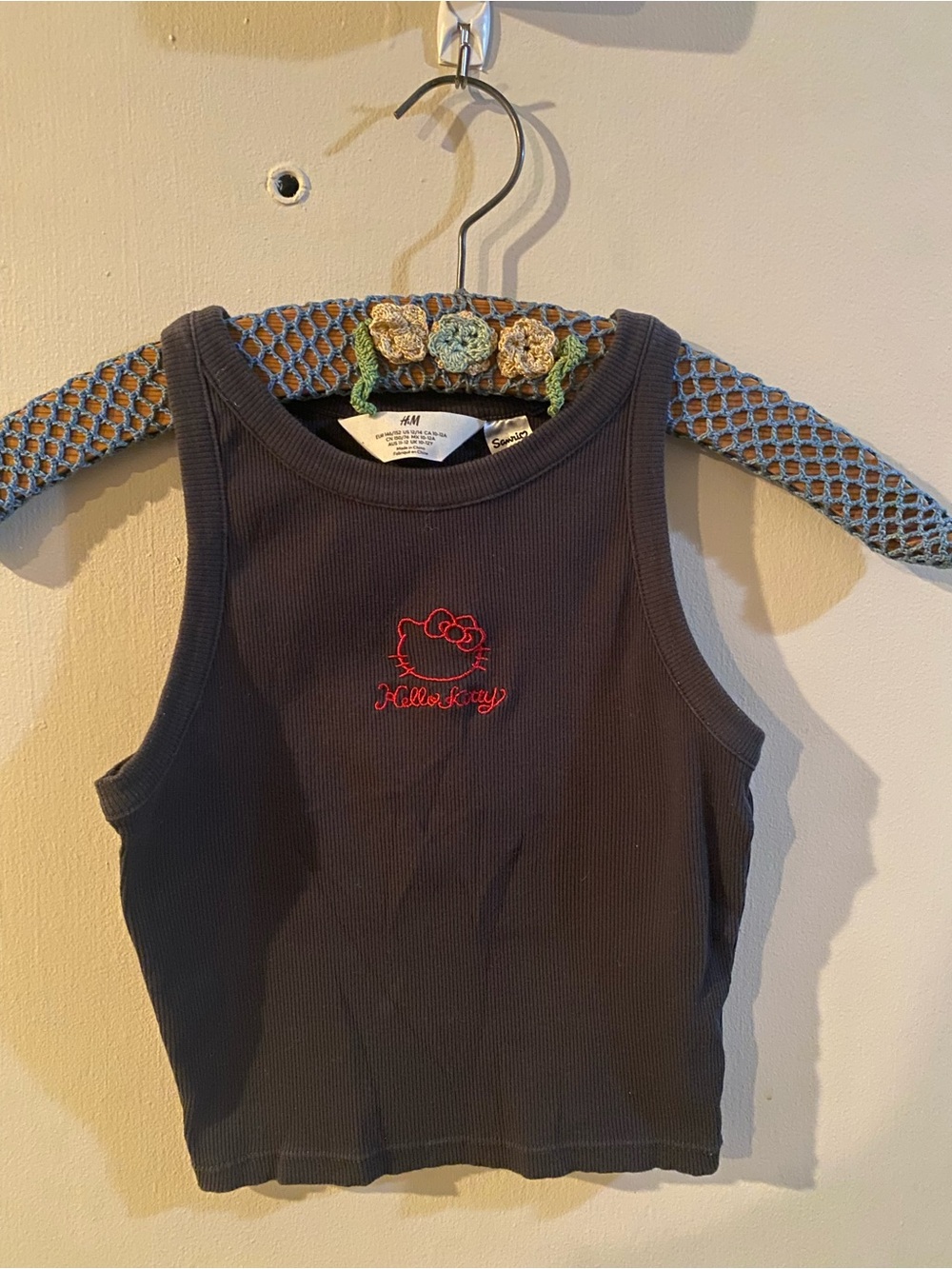 H&M Kids Black Ribbed Tank Top with Red Hello Kitty Logo